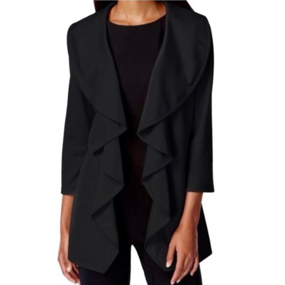 Calvin Klein Draped Ruffle Open Front
Blazer Jacket Ponte Fabric Black Size 6 - Picture 5 of 6